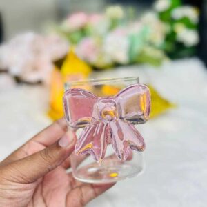 Handmade 3D Bow Glass Cup – Pink Ribbon Edition